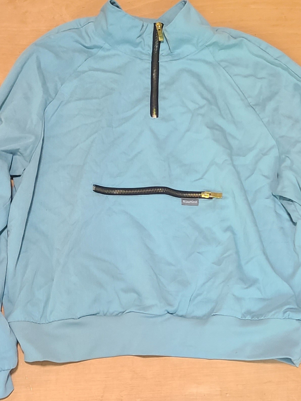 Men's Light Blue Half-Zip Pullover Sweater with Front Zip Pocket